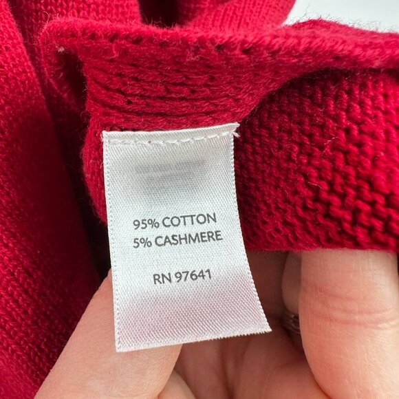 Pure Jill J Jill Cotton Cashmere Red Turtleneck Poncho Sweater MEDIUM/LARGE - Picture 4 of 7